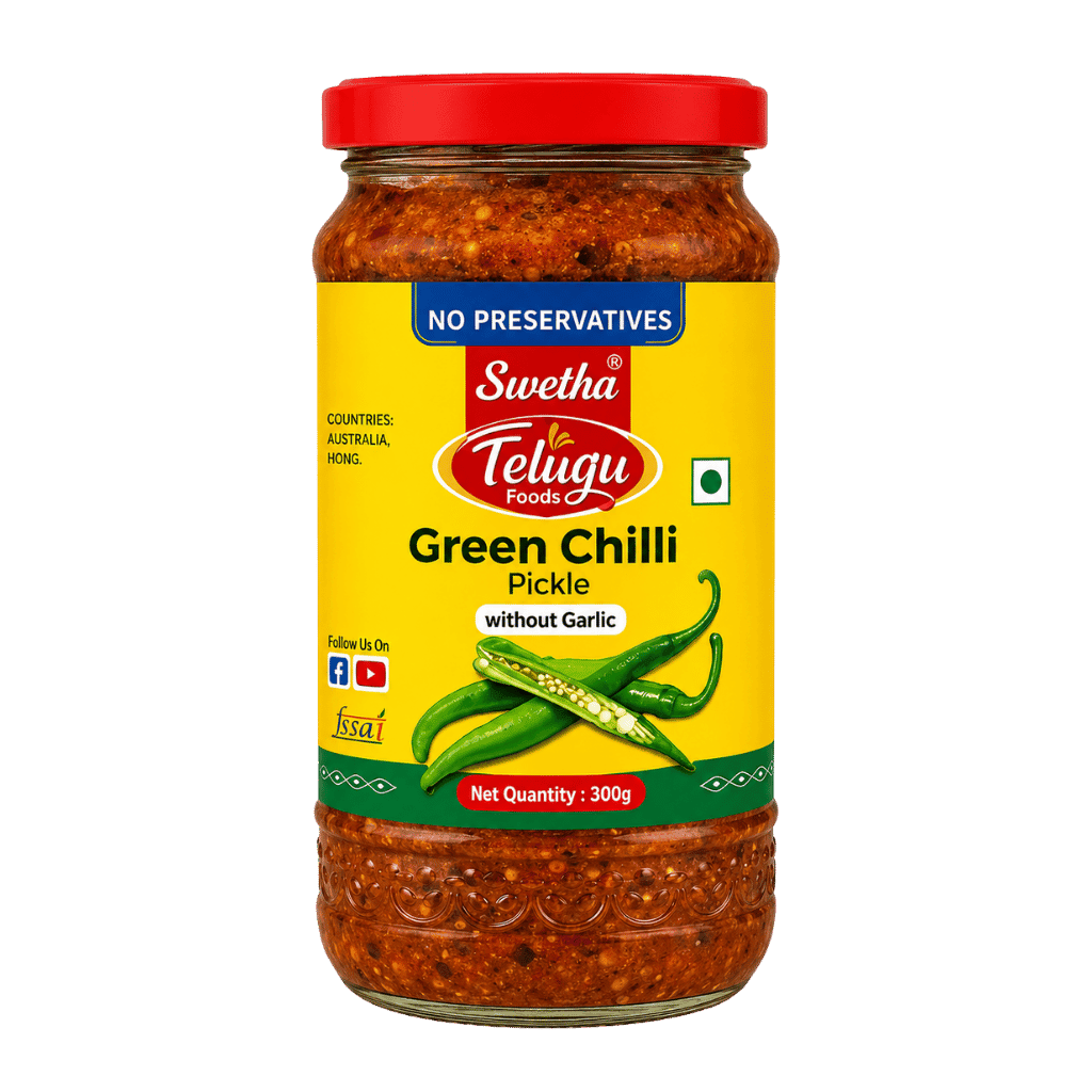 Telugu foods Green Chilli Pickle (Without Garlic) 300 g buy online USA